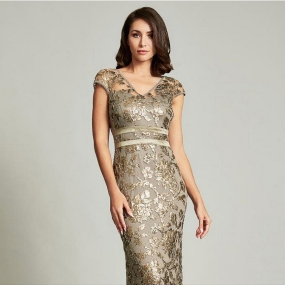 Tulle Maxi Dress In Beige/Gold - Picture 1 of 11